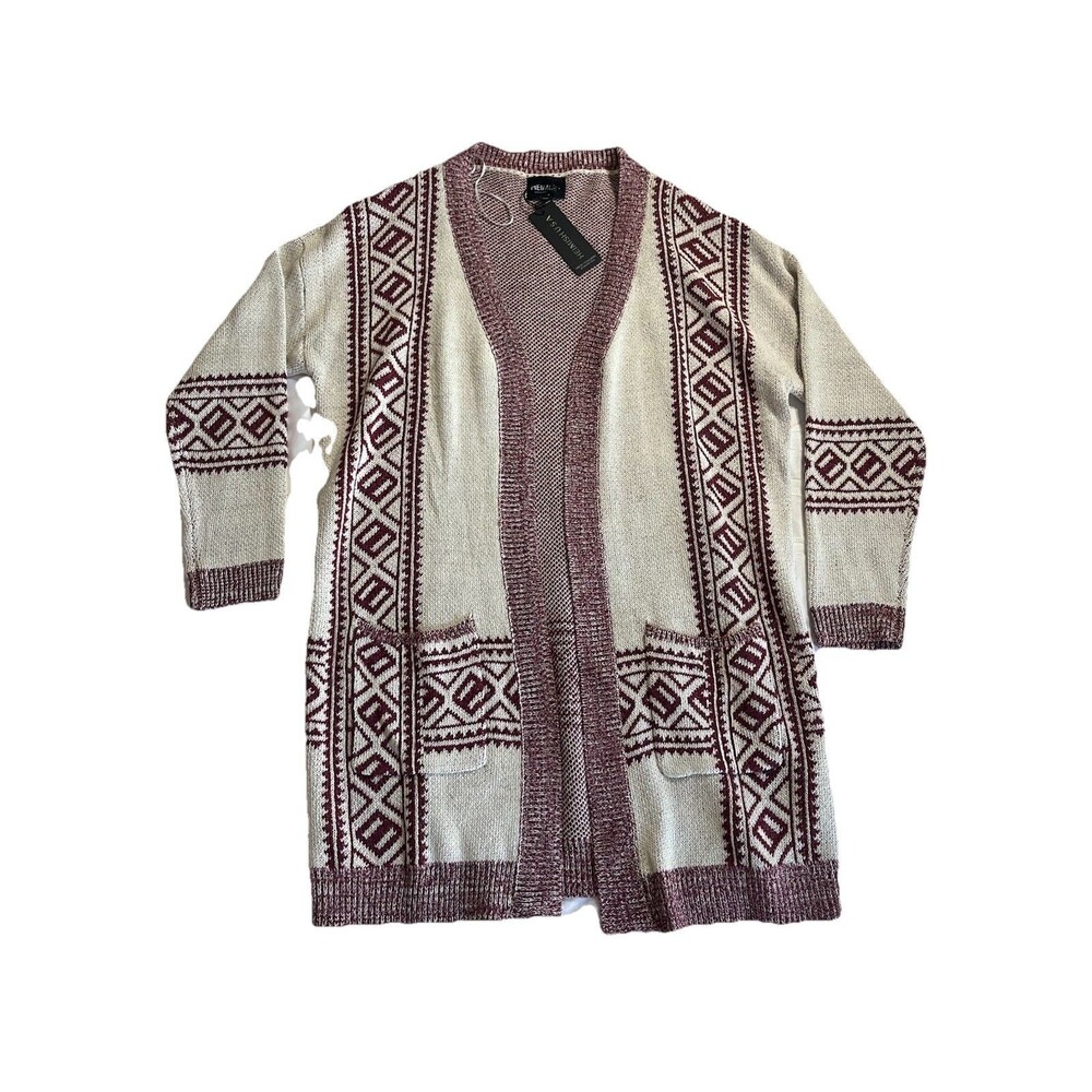 Heimish Cardigan Nwt Ope Front Sweater 1/2X Cream Red Southwest Aztec Casual Coz
